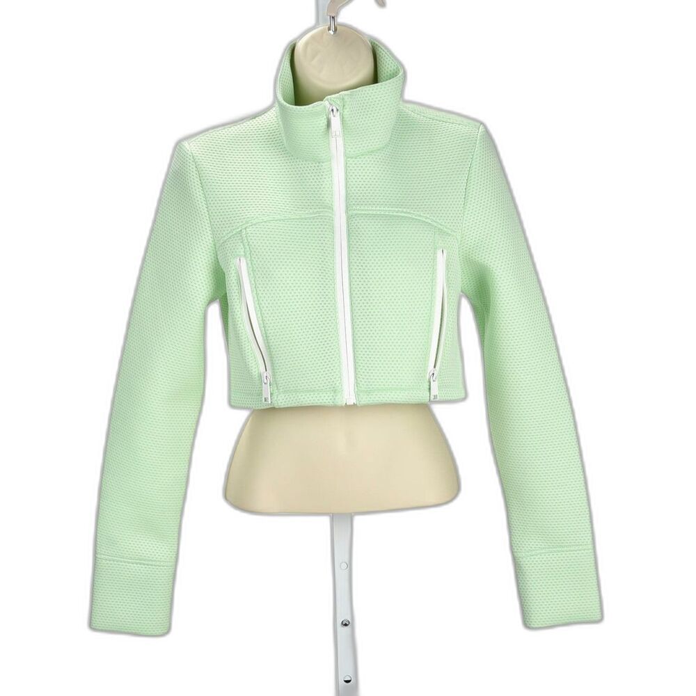 Zara Waffle Weave Mint Green Women’s Cropped Perforated Jacket Size S